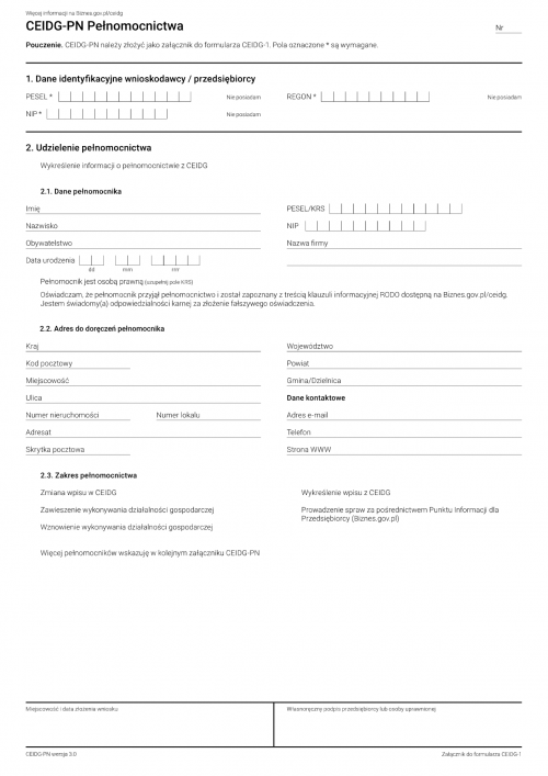 CEIDG-PN (3.0) Udzielone pełnomocnictwa