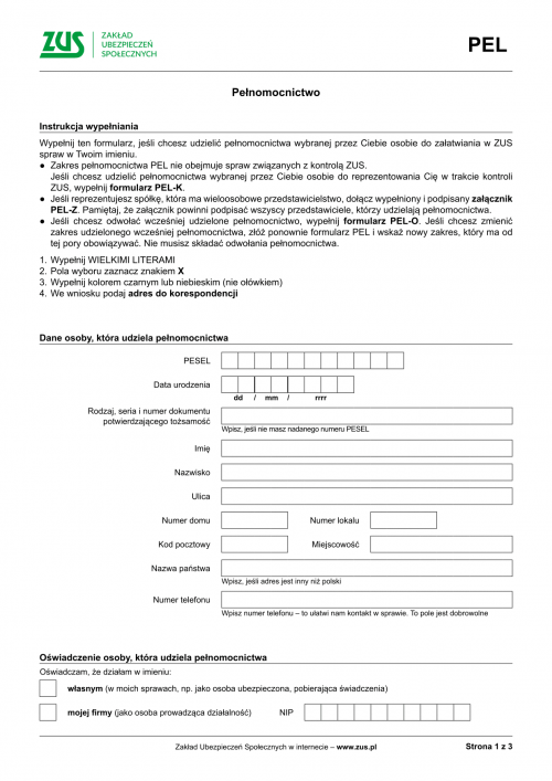 ZUS PEL (archiwalny) Pełnomocnictwo - wersja papierowa