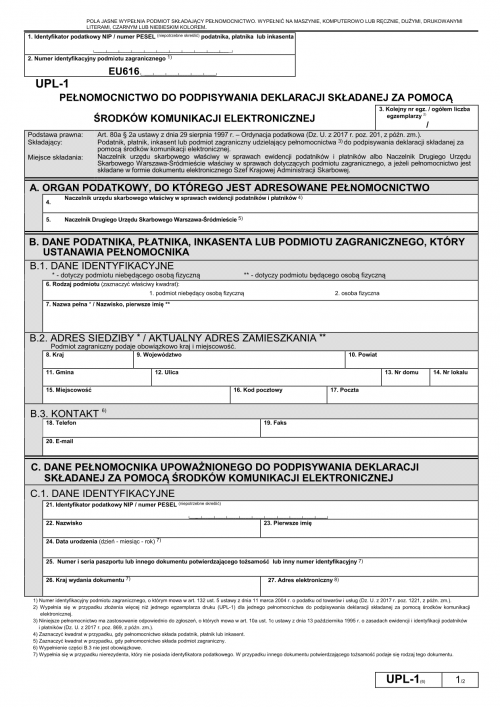 UPL-1 (6) (od III 2018) Pełnomocnictwo do podpisywania deklaracji skła...